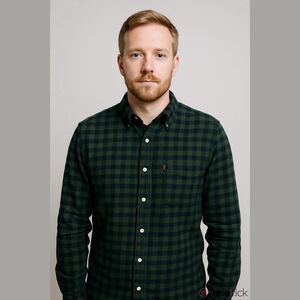 Chaps Men's Shirt Green Black Plaid Button Down 2XL